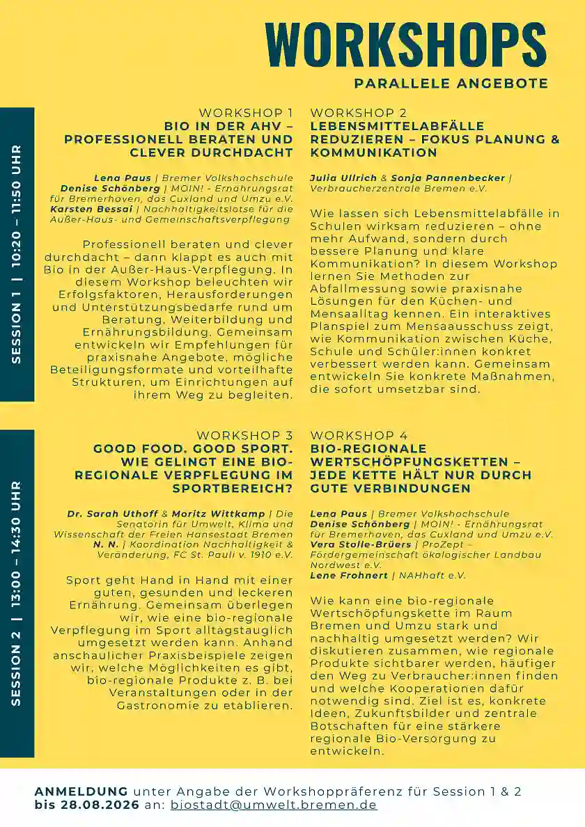 Plakat mit den Workshop Angeboten