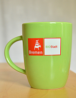 Bild eines Bechers mit dem BioStadt Bremen Logo