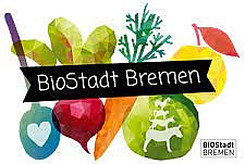Zeichnung verschiedener Obst und Gemüse und BioStadt Bremen Logo