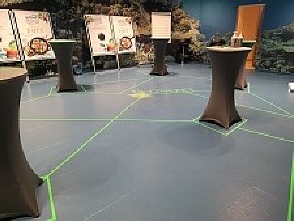 Das Foto zeigt einen Tagungsraum, optisch als Netzwerk gestaltet.