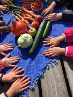 Kinderhände und verschiedenes Gemüse